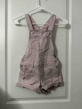 Old Navy Pink Distressed Denim Short Overalls